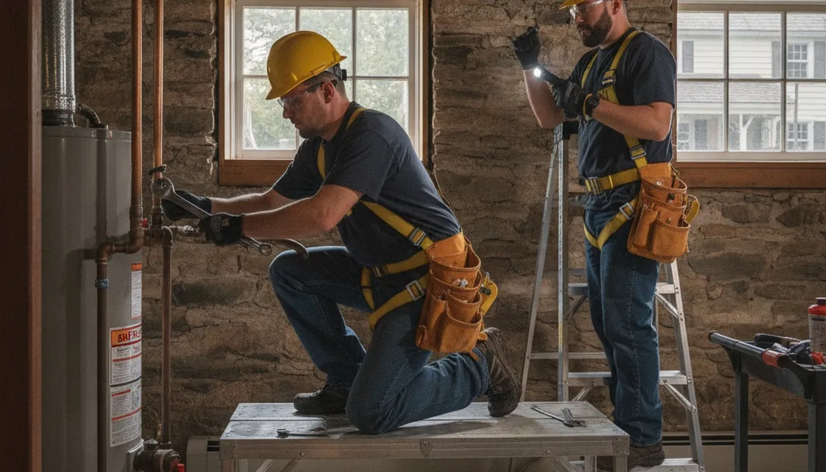 Albany, NY emergency plumbing repair technician fixing a leaking pipe for a local home or business