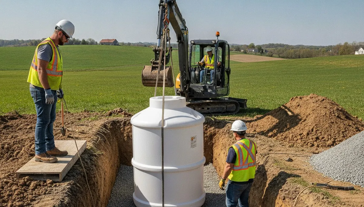 Albany, NY plumbers installing a septic tank for a residential plumbing repair project